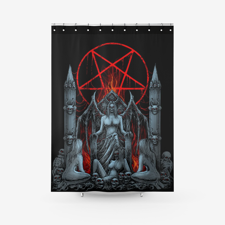 Skull Satanic Pentagram Lust Throne Textured Fabric Shower Curtain Color Version