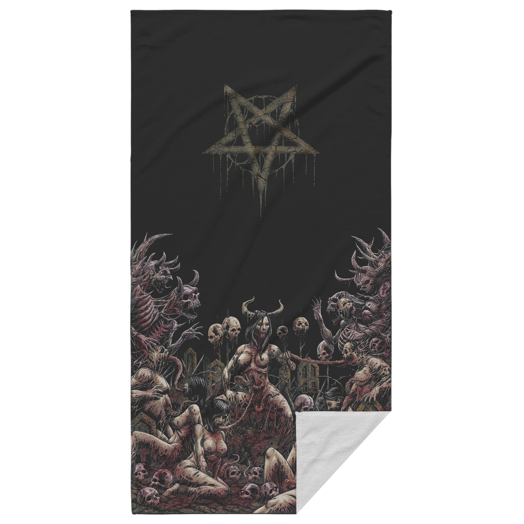 Skull Satanic Pentagram Demon Nymphomania And Lovin It Thick High Quality USA Made And Shipped Beach Towel