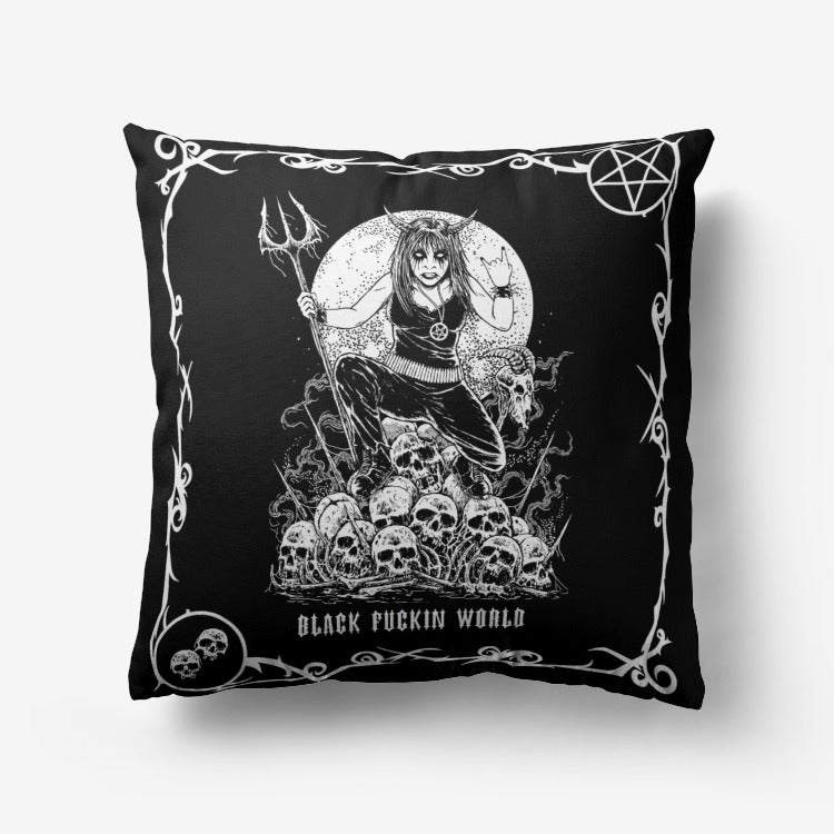 Black Metal Skull Inverted Pentagram Satanic Devil Chick Hypoallergenic Throw Pillow