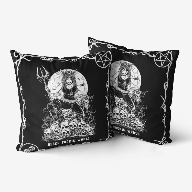 Black Metal Skull Inverted Pentagram Satanic Devil Chick Hypoallergenic Throw Pillow