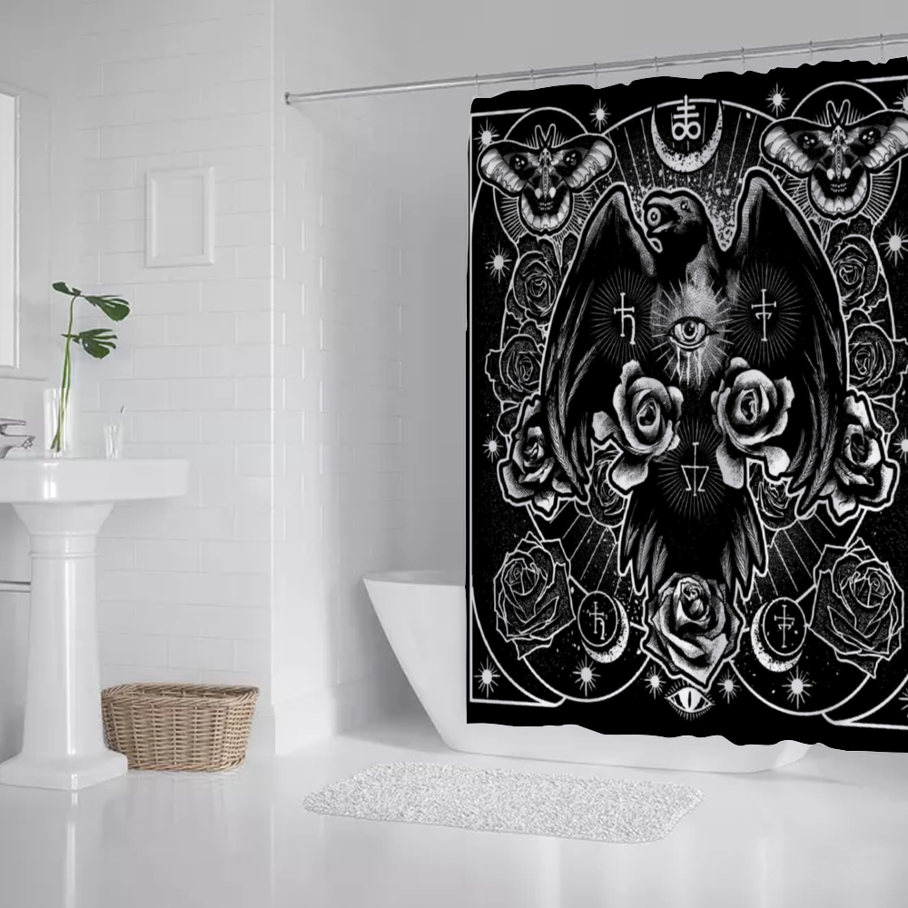Occult Leviathan Moth Crow Eye Secret Power Custom Bath Shower Curtain 71" x 69"