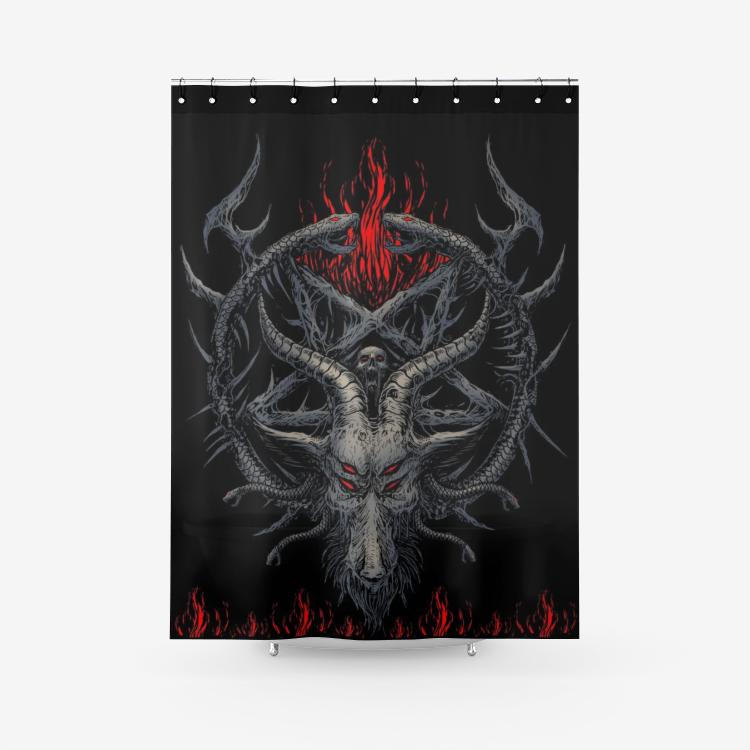 Skull Satanic Goat Satanic Pentagram Demon Serpent Textured Fabric Shower Curtain