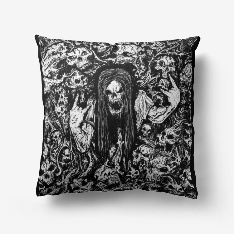 Skull Metalhead Throw Pillow