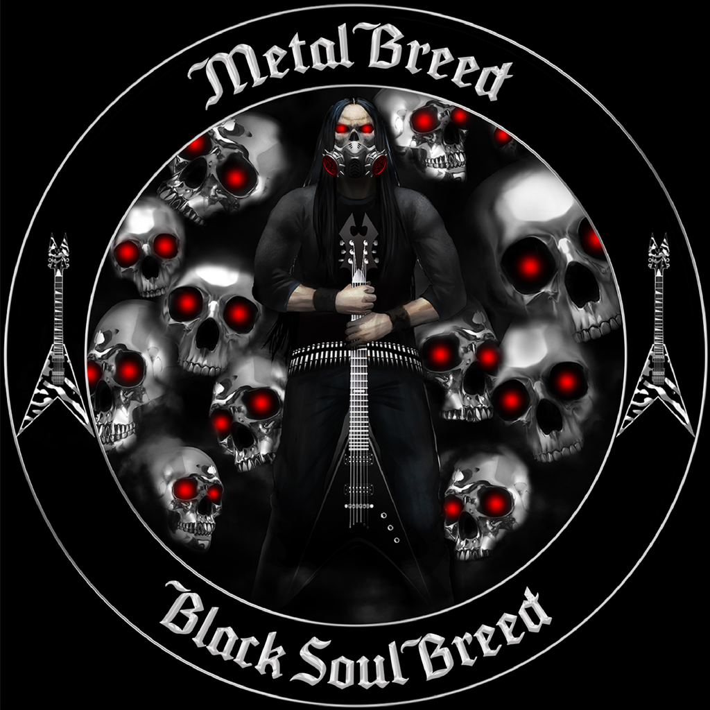 Black Soul Breed Black Guitar Chrome Skull Red Eye Dark Clouds Black Leather Black Link Black Metal Mesh