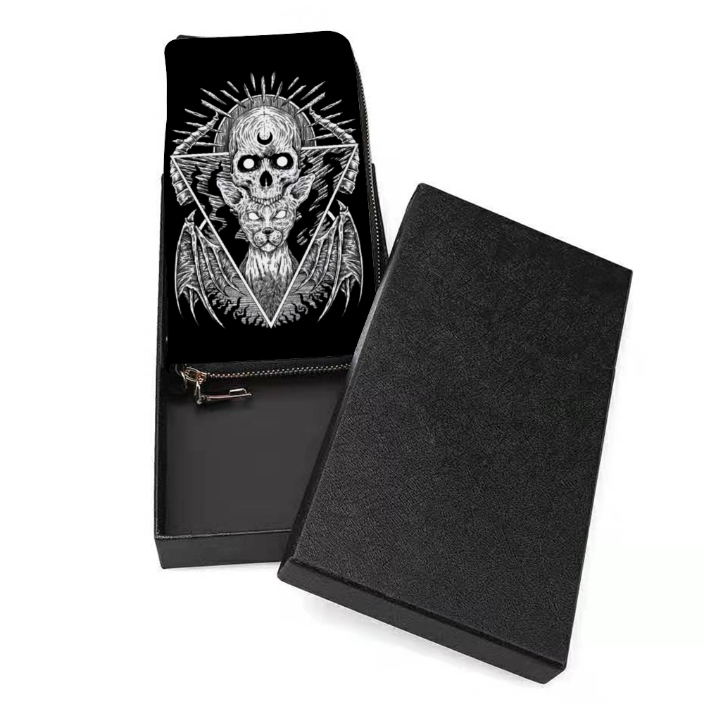 Skull Goth Cat Occult Women’s Long PU Wallet with Credit Card Holders Money Organizer Zipper Purse Wristlet Handbag