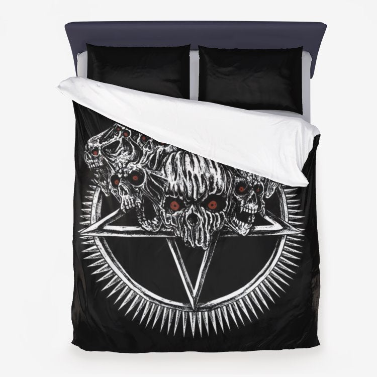 Satanic Death Metal Thrash Metal Heavy Metal Music Skull Spike Inverted Pentagram 3 Piece Duvet Set