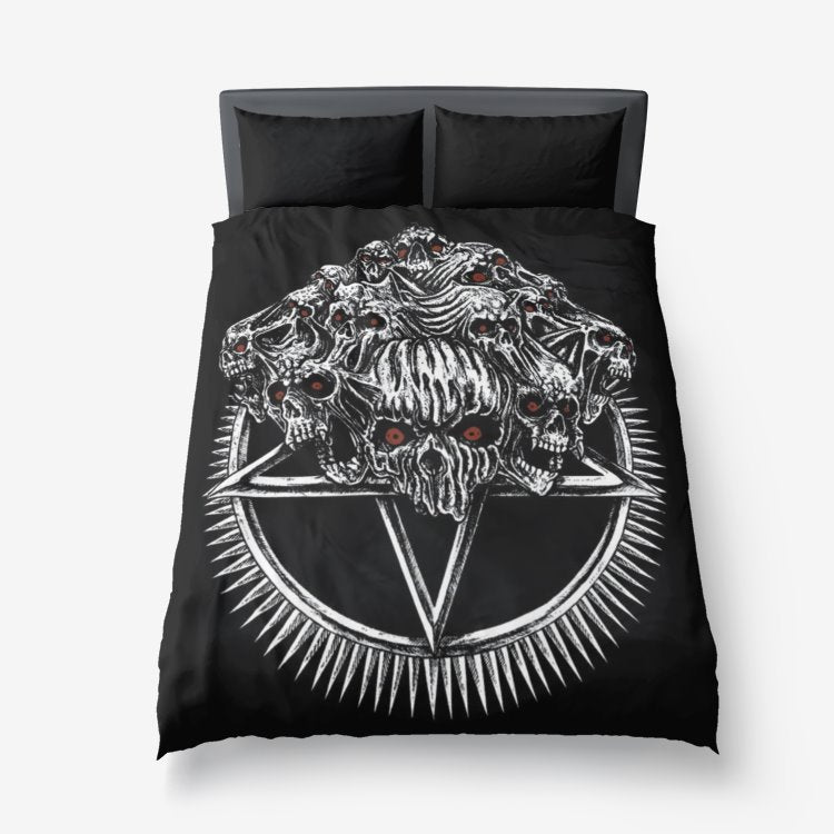 Satanic Death Metal Thrash Metal Heavy Metal Music Skull Spike Inverted Pentagram 3 Piece Duvet Set