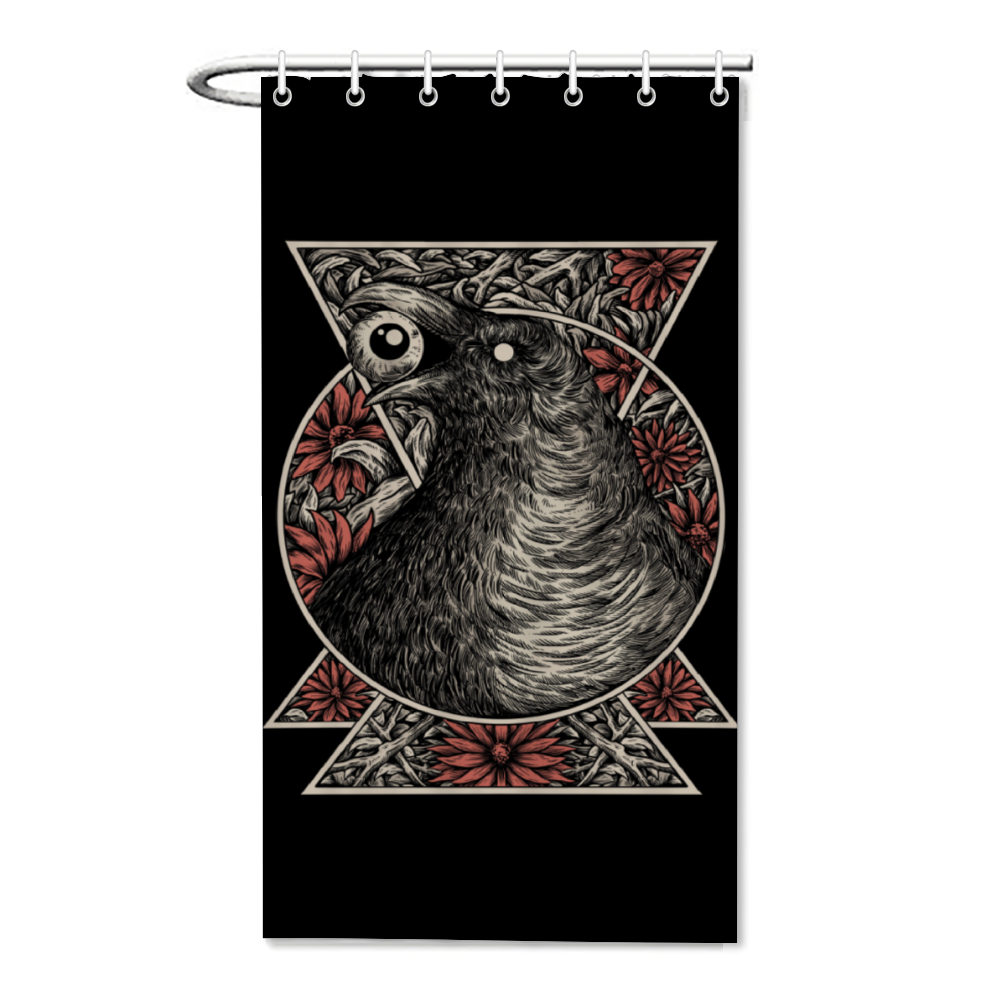 Gothic Occult Crow Raven Bachelor Size Shower Curtain 35.4" x 71"-Color Version