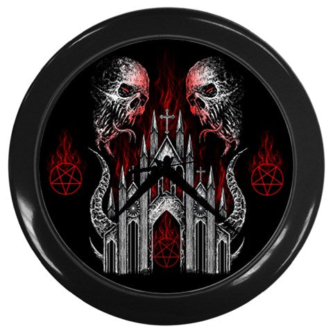 Skull Demon Satanic Pentagram Flame Church Wall Clock (Black)