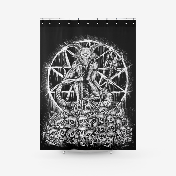 Skull Satanic Goat Textured Fabric Shower Curtain