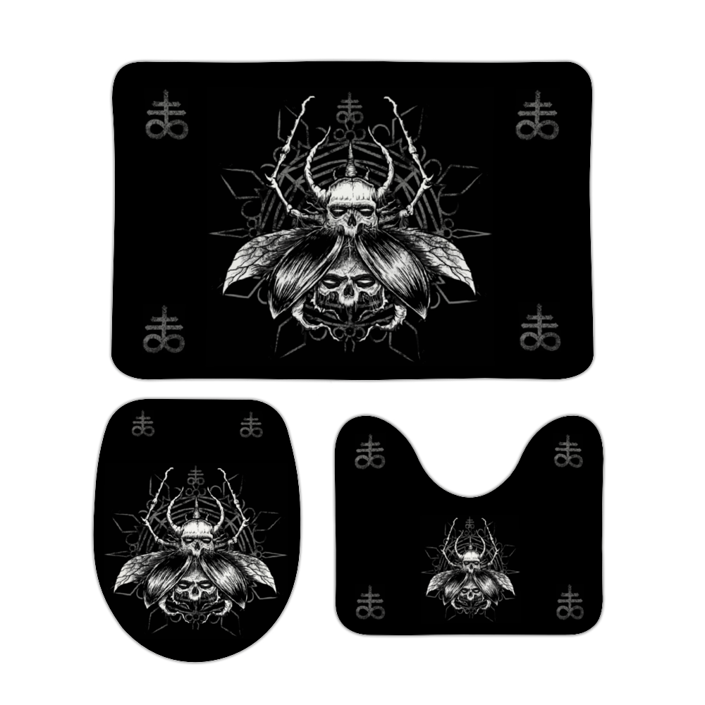 Skull Goth Occult Satanic Fly Coral Velvet 3 Piece Bathroom Set