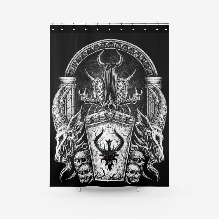 Skull Dragon Gothic Demon Girl Textured Fabric Shower Curtain