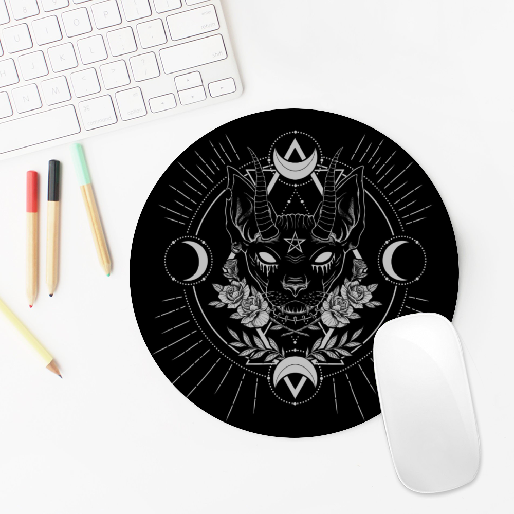 Gothic Occult Black Cat Unique Sphinx Style Non-slip Waterproof Mouse Pad  Awesome Demonic White Eye Black Cat Version