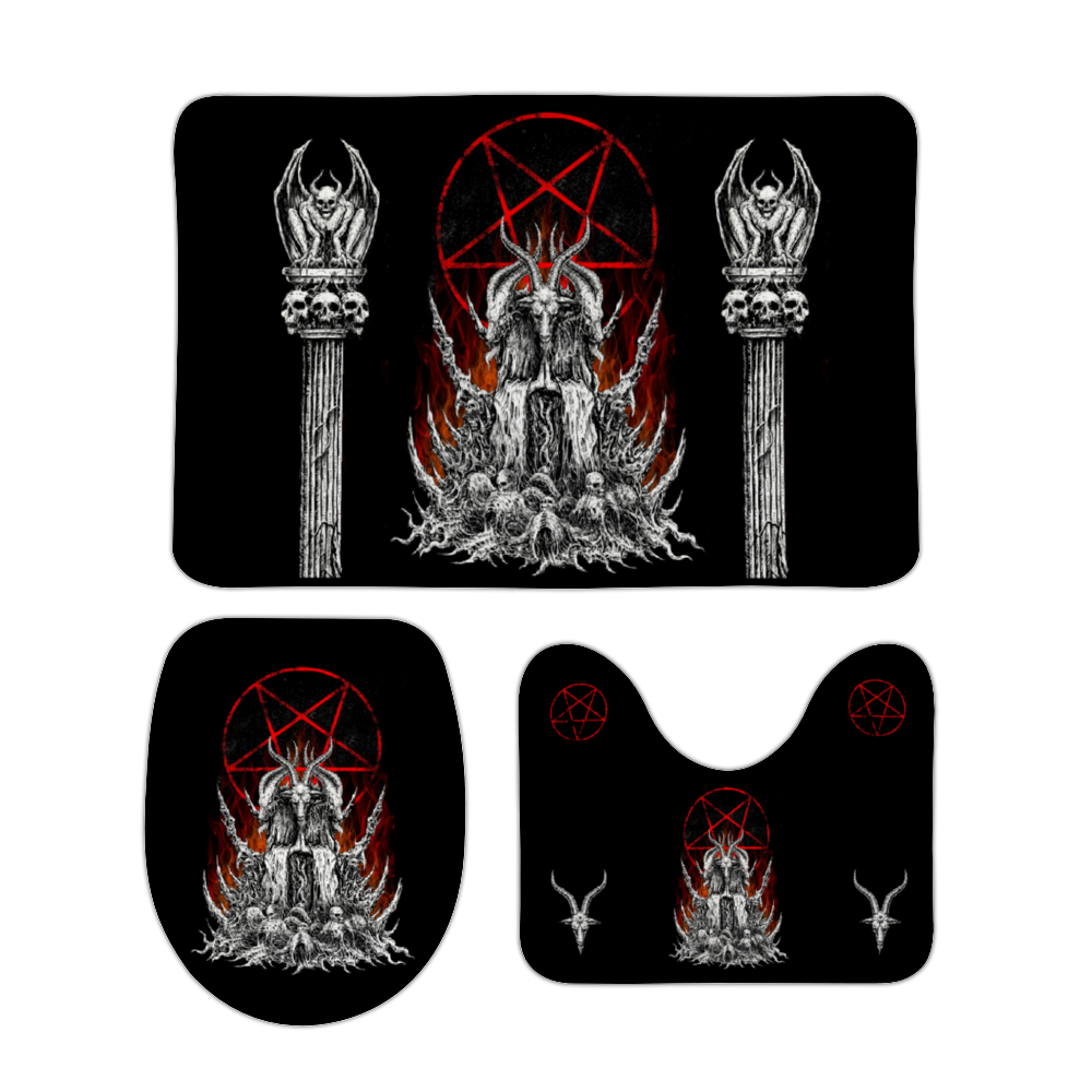 Skull Satanic Goat Satanic Pentagram Flame 3 Piece Coral Velvet Bathroom Set