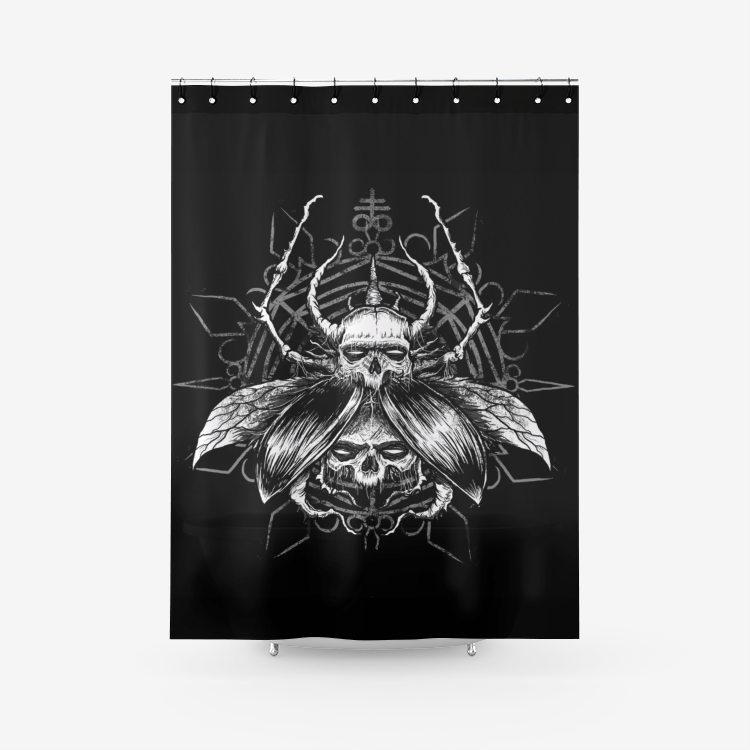 Skull Gothic Occult Satanic Fly Textured Fabric Shower Curtain