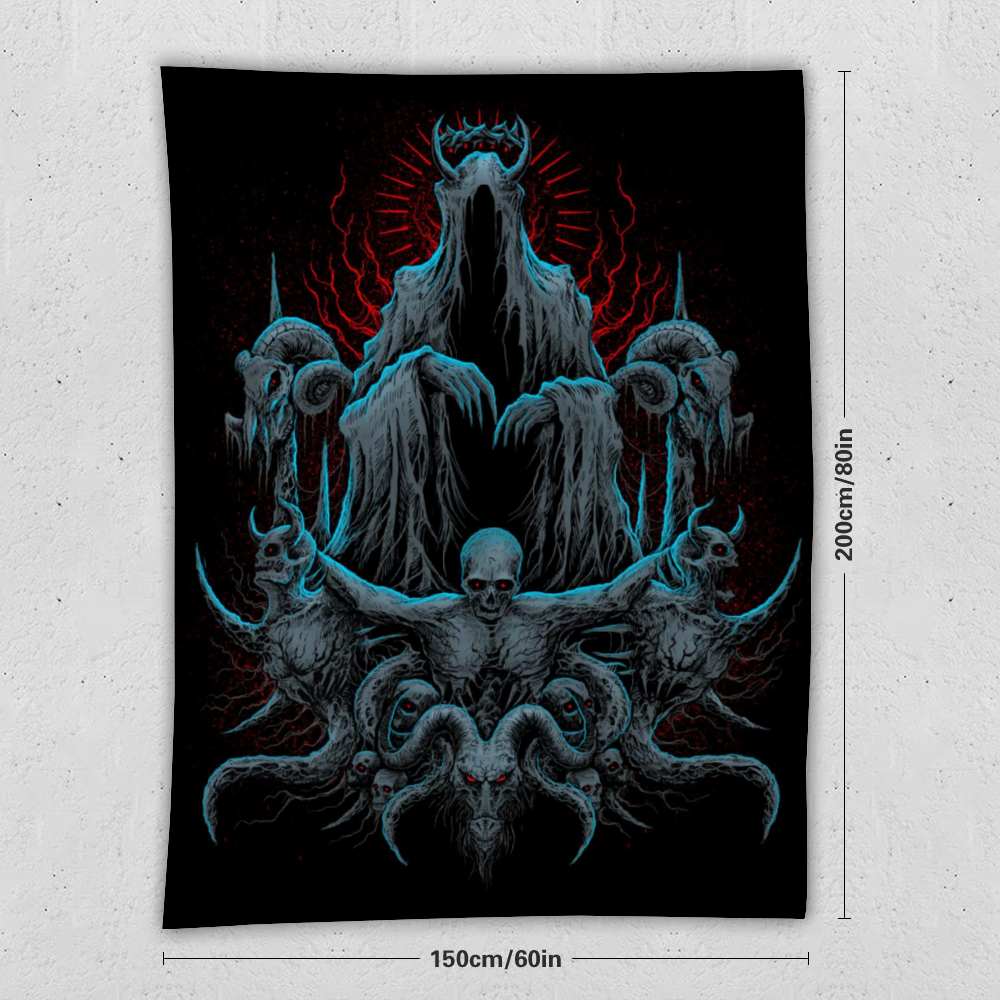 Skull Satanic Goat Demon Impaled and Crucified Tapestry  59" × 79'' Color Version
