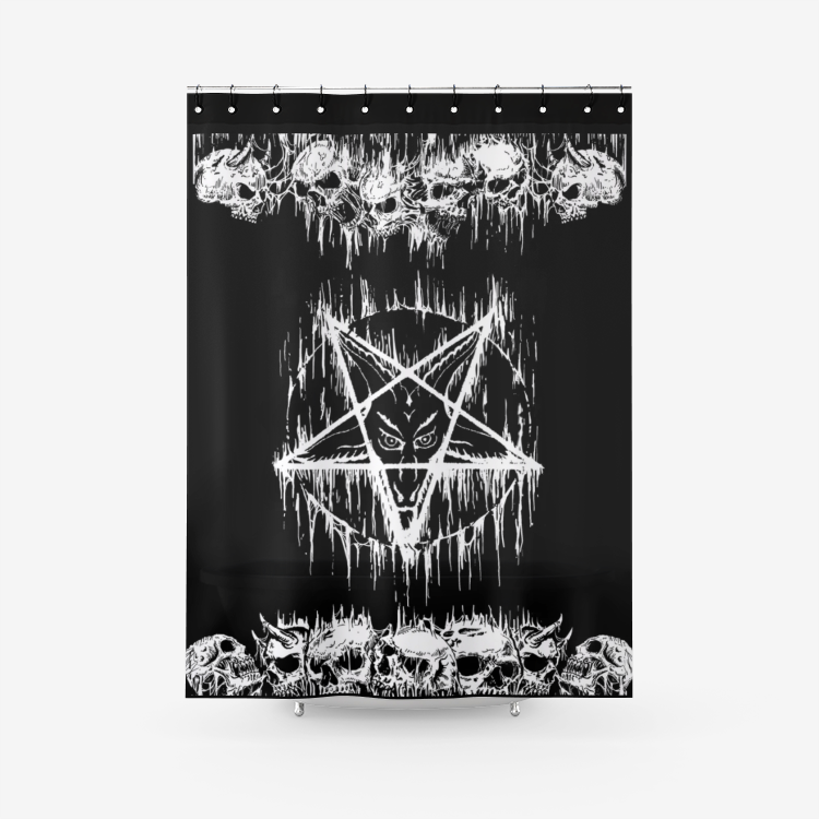 Skull Satanic Pentagram Textured Fabric Shower Curtain