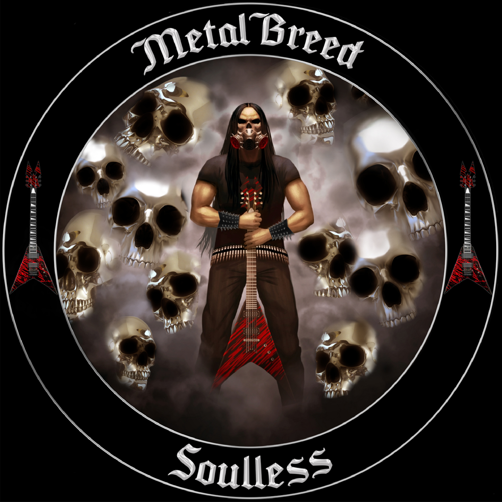 Soulless Chrome Skull Black Eye Red Guitar Light Clouds Black Leather Black Link Black Metal Mesh