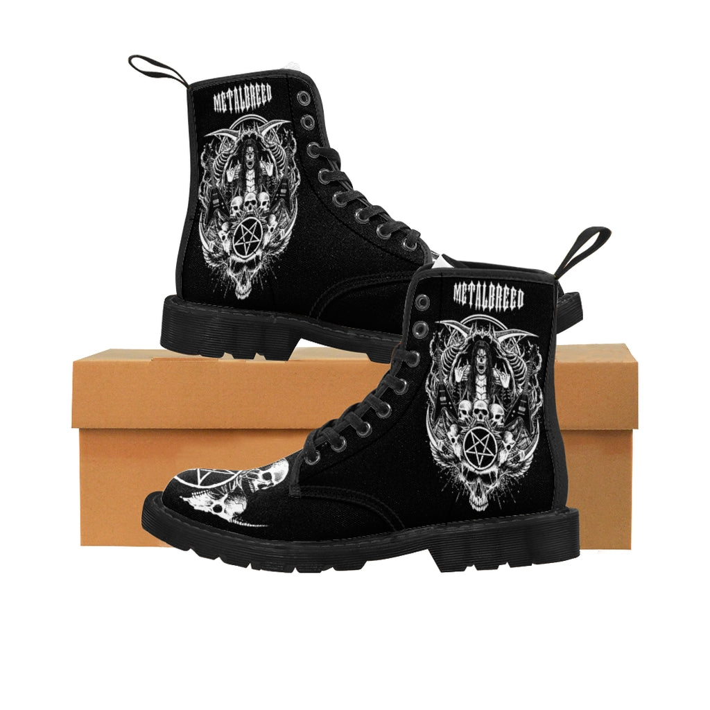 Skull Inverted Pentagram Metalbreed Men's Canvas Death Metal Boots
