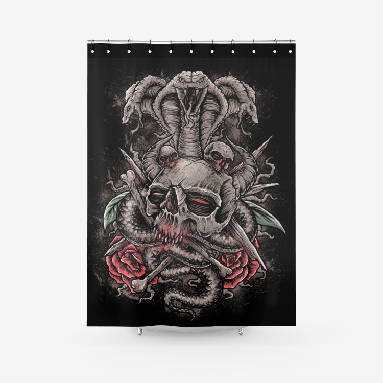 Skull Serpent Textured Fabric Shower Curtain Color Version