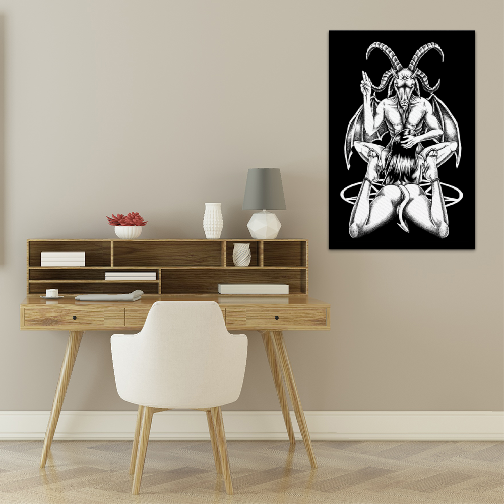 Satanic Goat Satanic Pentagram Lust God 16" x 24" Canvas Print (with Wooden Frames)