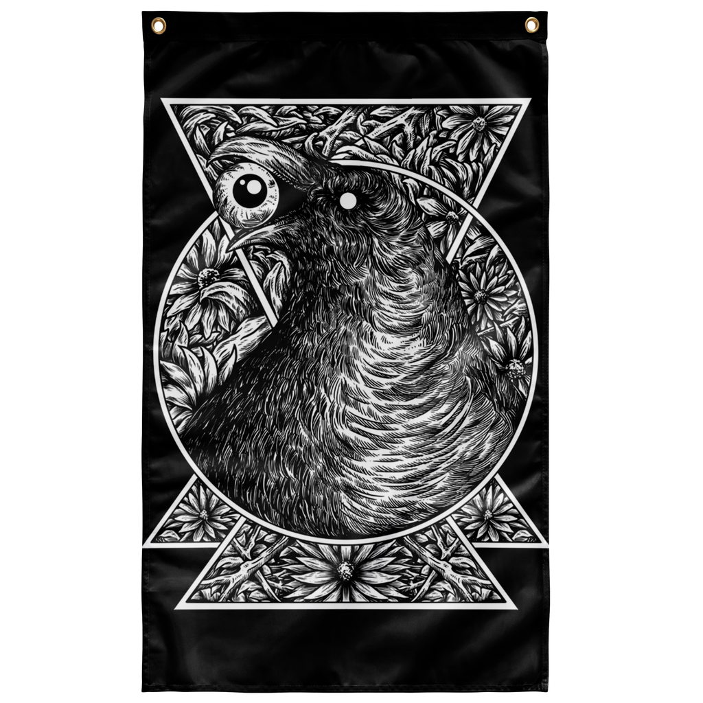 Gothic cthulu Crow Eye Wall Flag Black And White Version