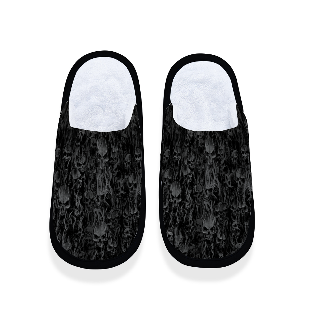 Smoke Skull Dark Version Adults' Flannel Slippers Warm Winter Slides