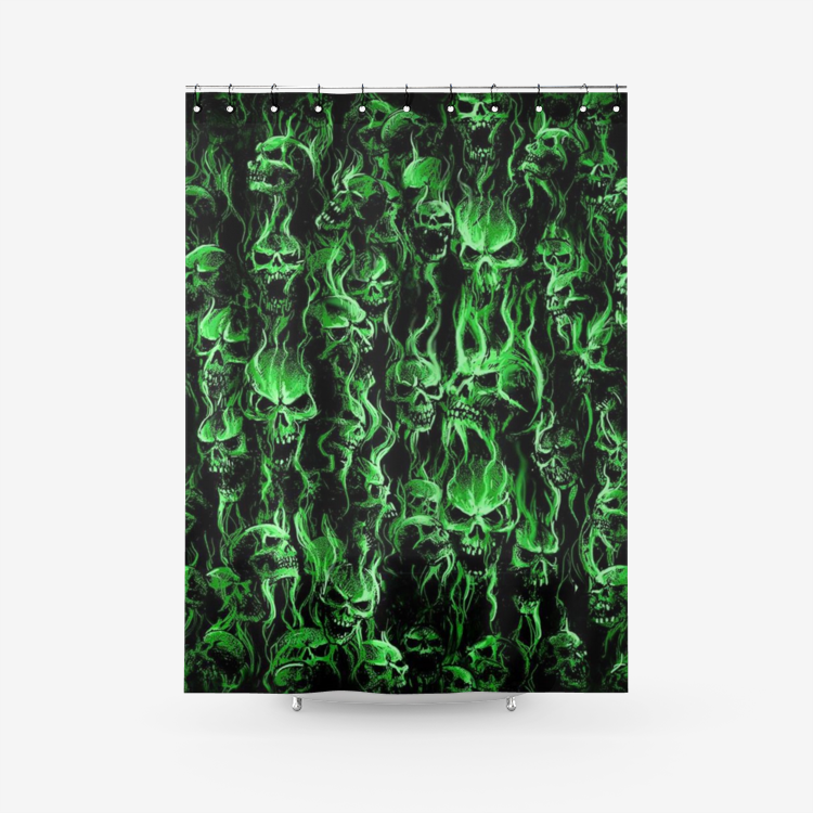 Green Skull Smoke Textured Fabric Shower Curtain