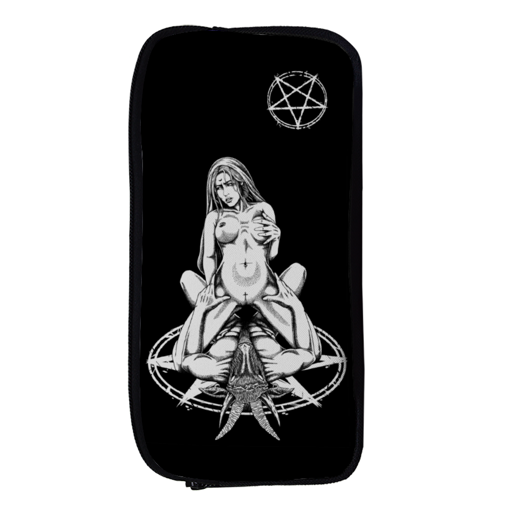 Satanic Pentagram Satanic Cross Lust For The Goat Pencil Case Make Up Case Large Capacity with Double Zipper