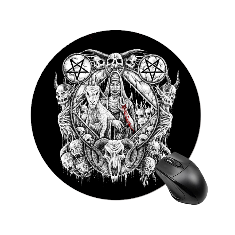 Skull Satanic Pentagram Demon Virgin Nun Goat Round Mouse Pad, Non-Slip Base for Computer, Laptop, Home, Office 7.9" x 7.9"