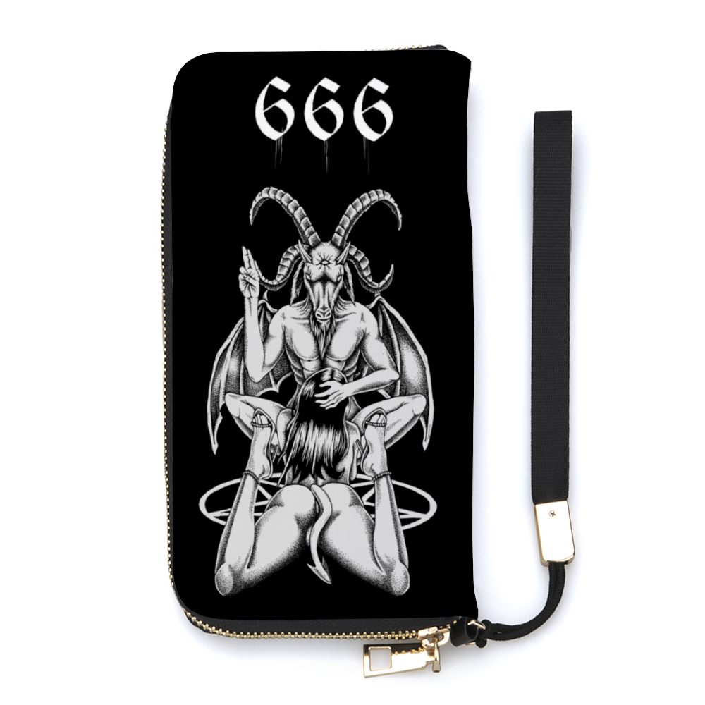 Satanic Pentagram Satanic Goat Lust God 666 Long PU Wallet Zipper Purse