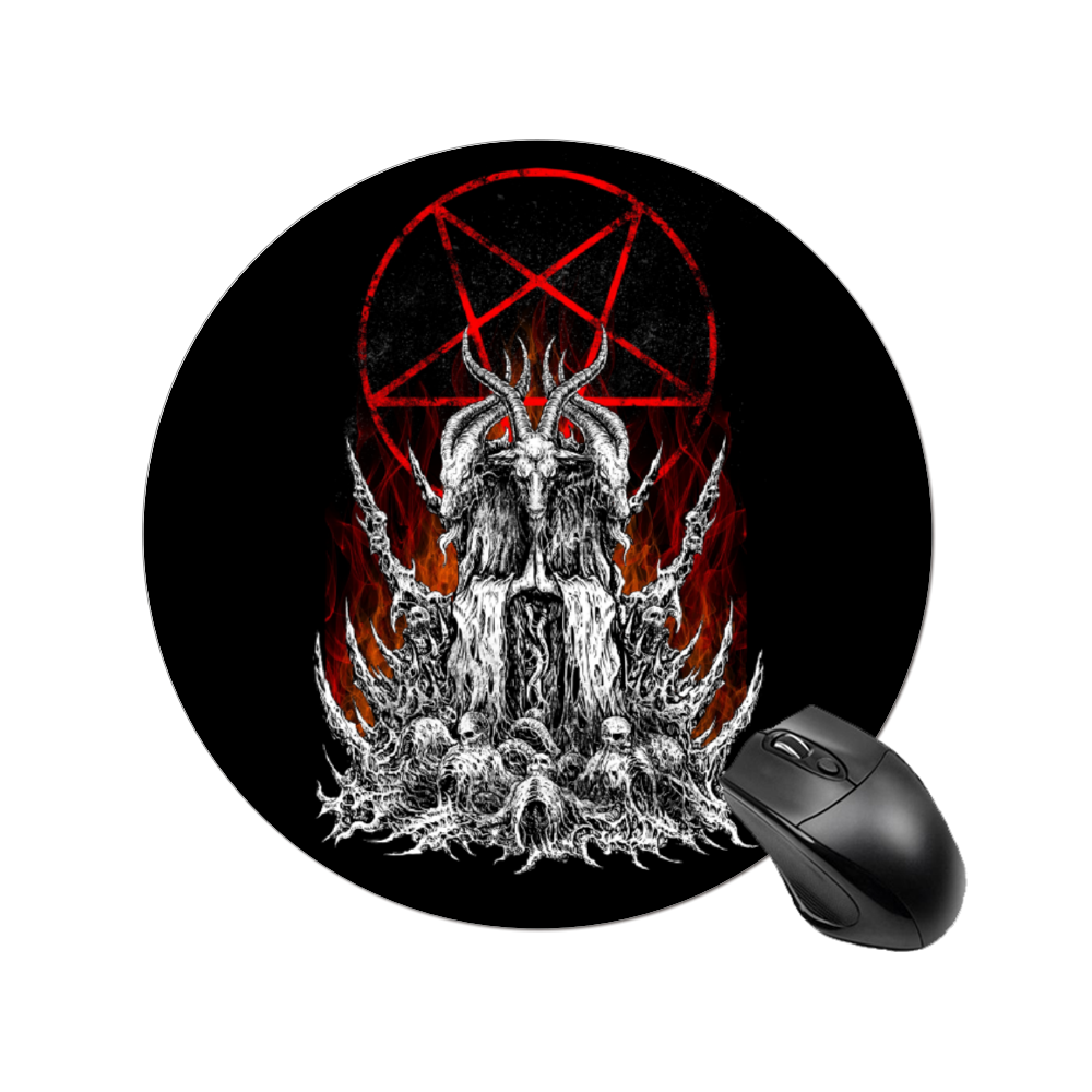 Skull Satanic Goat Satanic Pentagram Flame Round Non-slip Waterproof Mouse Pad