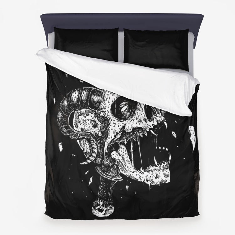 Skull Dagger exploding Demon Horn Skull 3 Piece Duvet Set