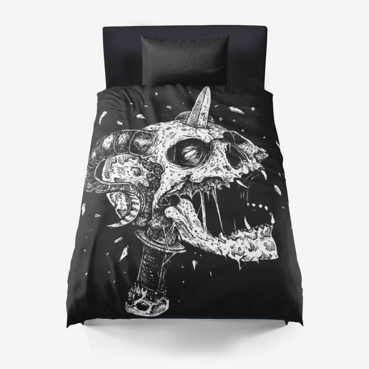 Skull Dagger exploding Demon Horn Skull 3 Piece Duvet Set