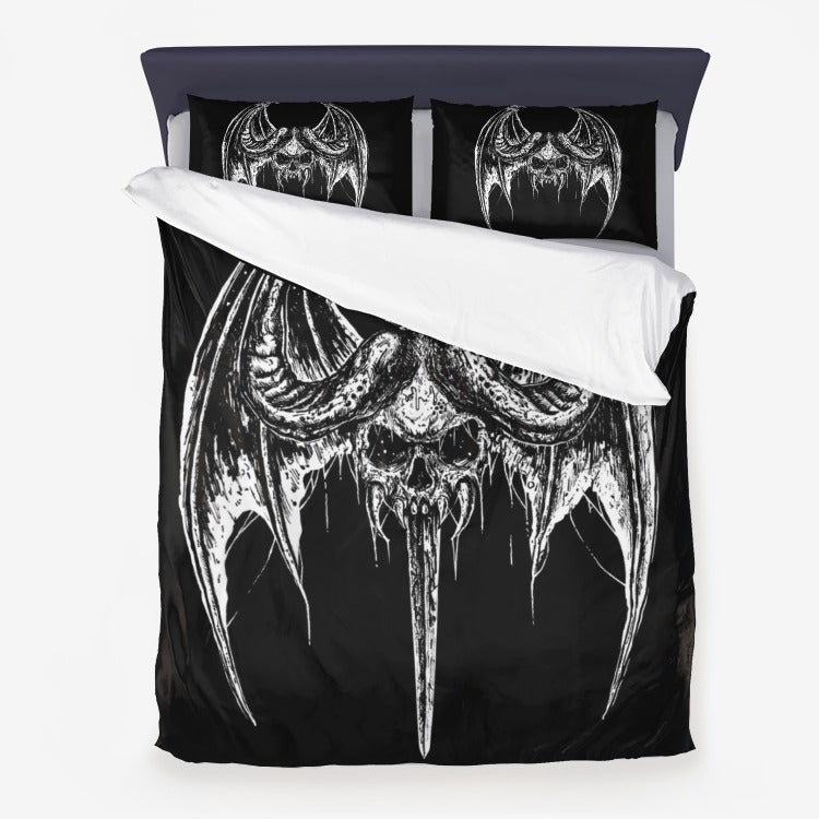 Satanic Skull Bat Death Metal Thrash Metal Black Metal Pentagram Sword 3 Piece Duvet Set