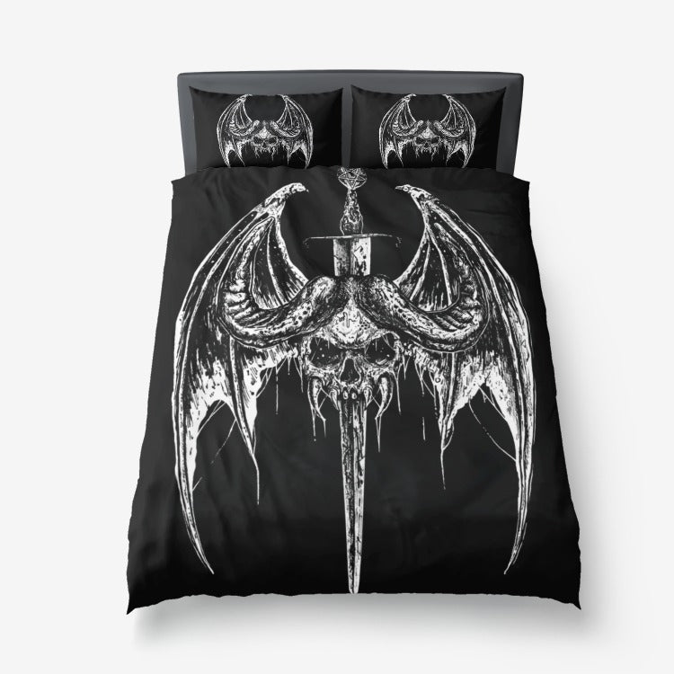 Satanic Skull Bat Death Metal Thrash Metal Black Metal Pentagram Sword 3 Piece Duvet Set