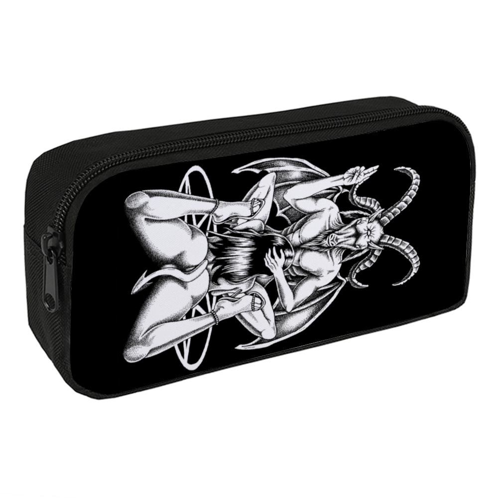 Satanic Pentagram Satanic Baphomet Goat Lust God Pencil Case Make Up Bag Large Capacity Organizer with Double Zipper