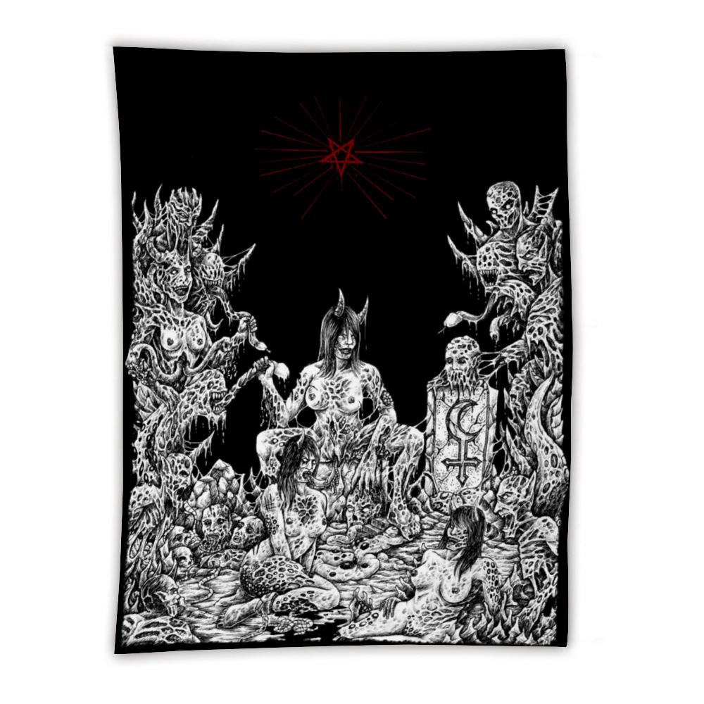 New! Skull Satanic Demon Satanic Pentagram Nothing To Hide Unholy Perverted And Lovin It!  Tapestry 59" × 79''