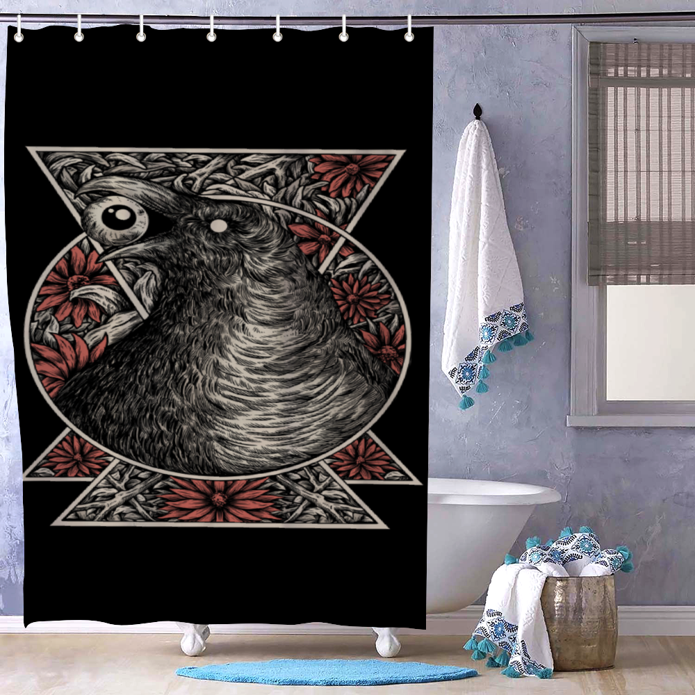 Gothic Occult Crow Raven Bachelor Size Shower Curtain 35.4" x 71"-Color Version