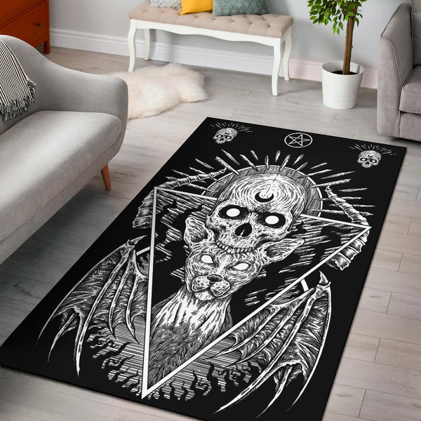 Gothic Occult Skull Demon Cat Pentagram Area Rug – blended extreme