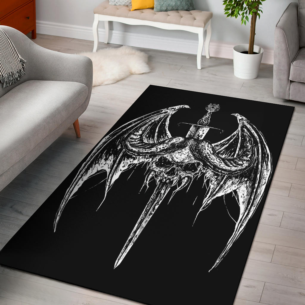 Bat Wing Skull Gothic Pentagram Sword Area Rug