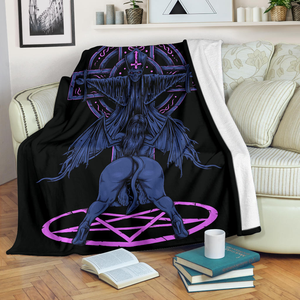 Skull Satanic Pentagram Demon Priest Crucified Blanket Erotic Blue Pink