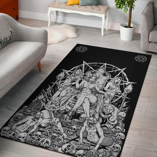 Skull Demon Serpent Flesh Gluttony Throne Area Rug – blended extreme