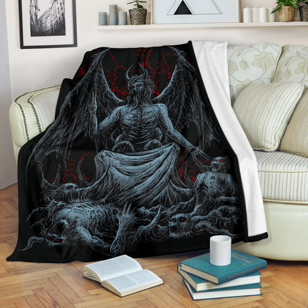 Skull Skeleton Satanic Bat Wing Demon God Blanket Color Version