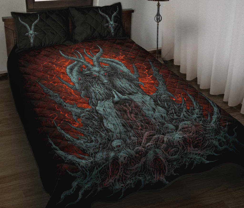 Skull Skeleton Satanic Goat quilt 3 Piece Bed Set Original Color Version
