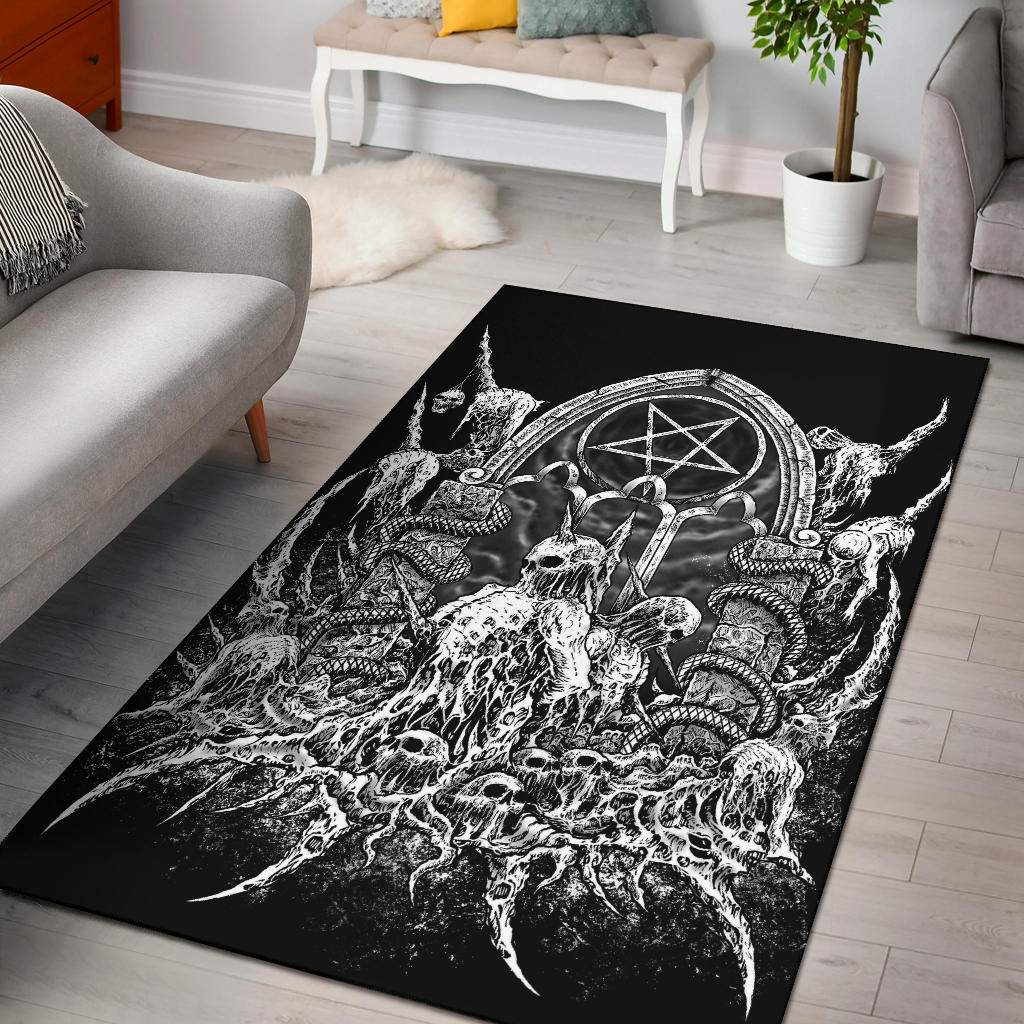 Skull Satanic Pentagram Shrine Black And White Large Print Version