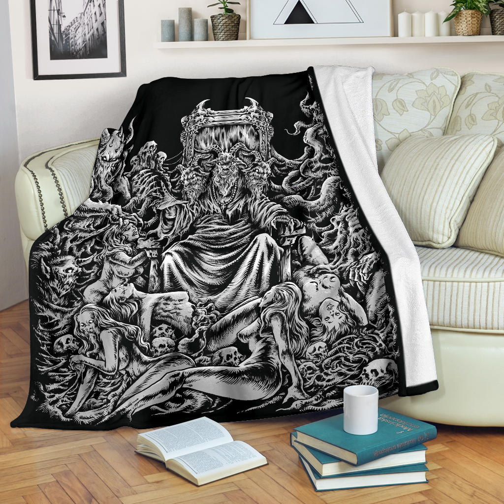 Skull Demon Baphomet Throne Blanket