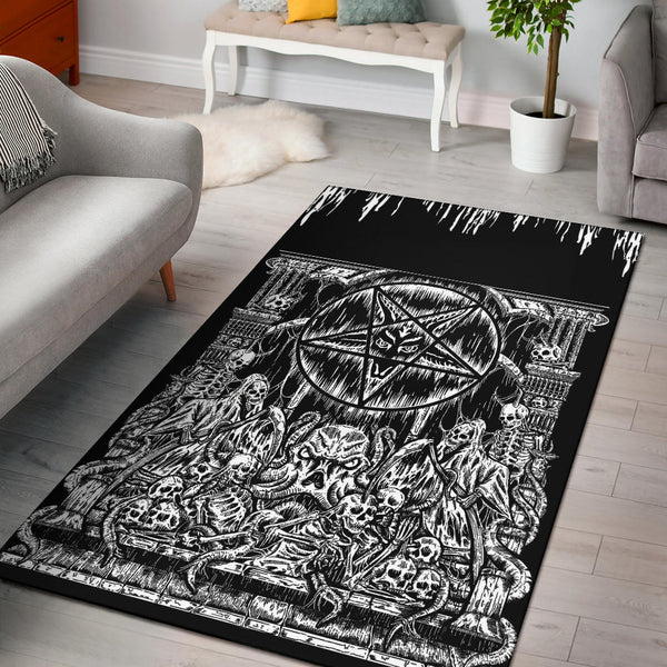 Skull Skeleton Satanic Pentagram Shrine Area Rug – blended extreme