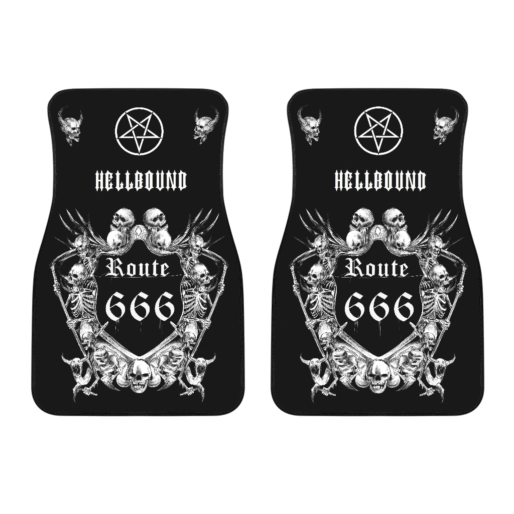 Skull Skeleton Satanic Pentagram Route 666 Car Floor mats Set Of 2