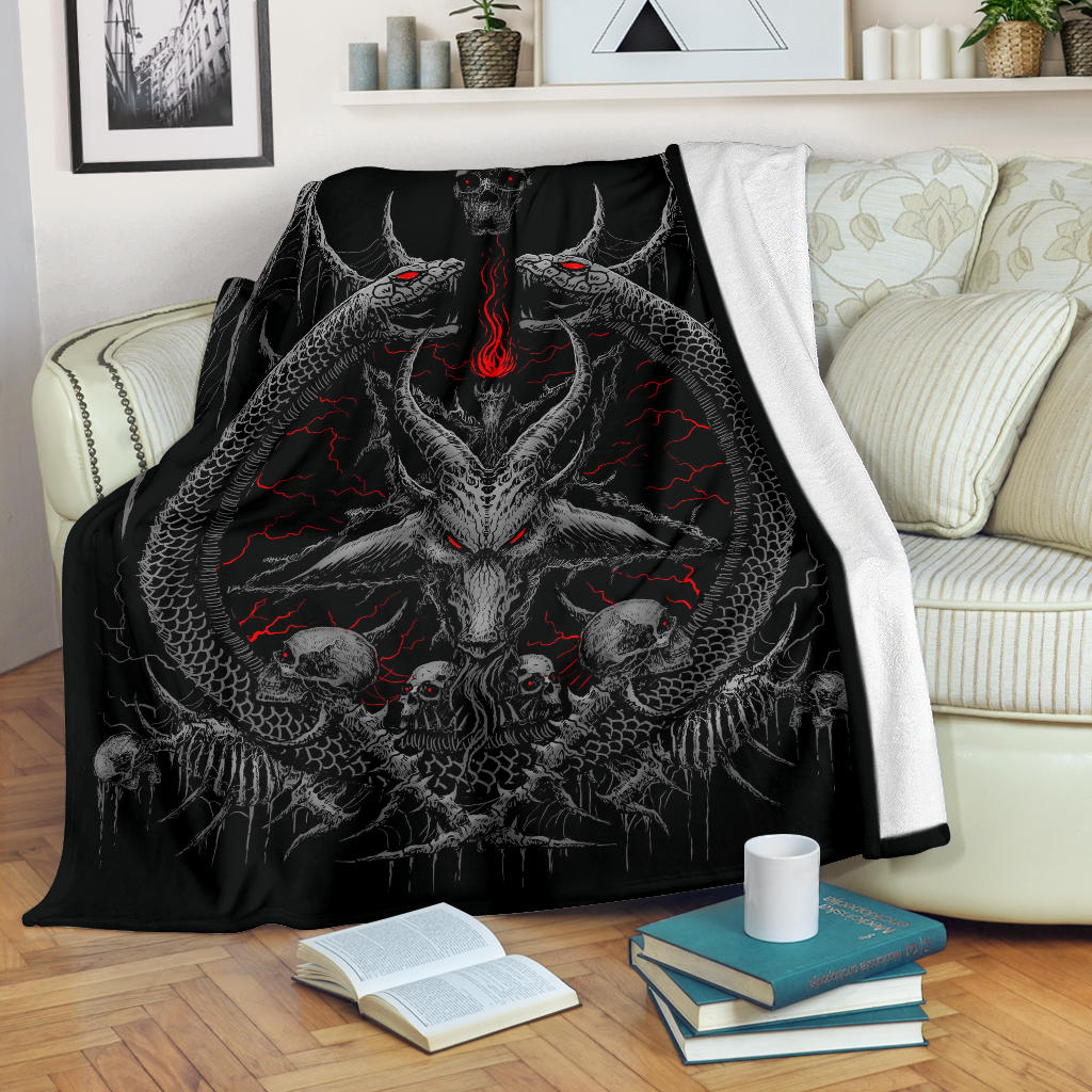 Skull Demon Satanic Goat Satanic Pentagram Serpent Blanket Silver And Red